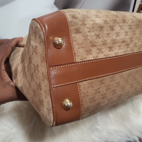 CELINE Suede & Leather Boston Bag - Suede with mini Celine logo exterior - Picture 5 of 14